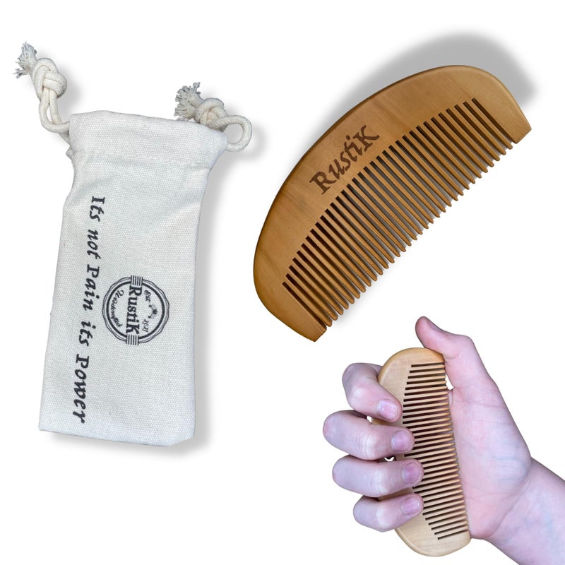 Labour/Birthing Comb with Cotton Pouch by RustiK, Natural Pain Relief, Splinter Free Pear Wood Comb, Can be used with Anxiety or other Pain/Stress Situations. Labor, Pregnancy.